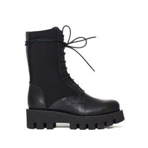 Paloma Barceló Neoprene-Accented Black Leather Ankle Boots - NWT